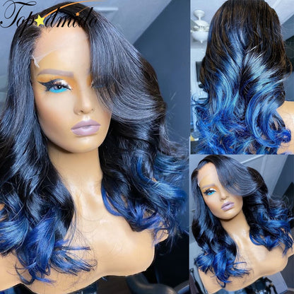 Blue Ombre Lace Front Human Hair Wig