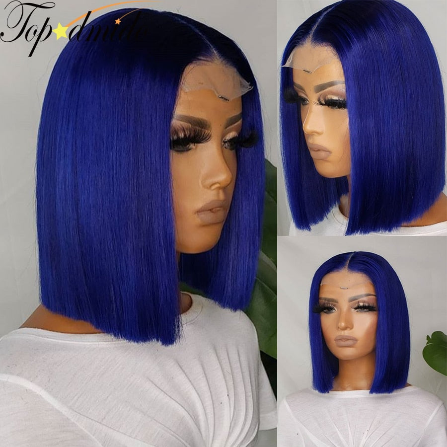 Blue Bob Cut Lace Front Human Hair Wig