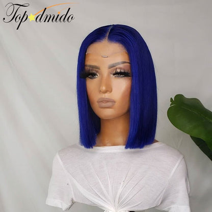 Blue Bob Cut Lace Front Human Hair Wig - Braids Hair N More