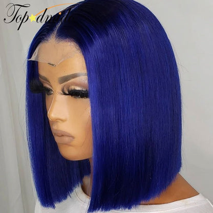 Blue Bob Cut Lace Front Human Hair Wig - Braids Hair N More