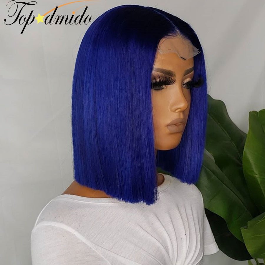 Blue Bob Cut Lace Front Human Hair Wig - Braids Hair N More