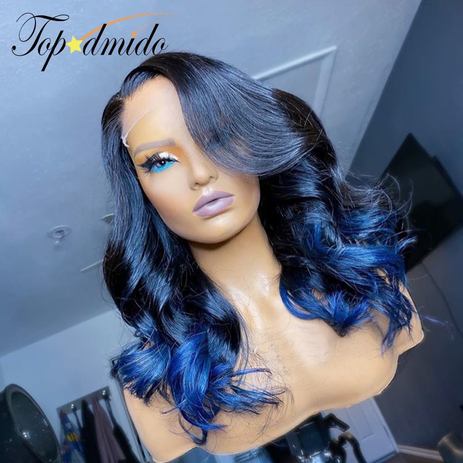 Blue Ombre Lace Front Human Hair Wig - Braids Hair N More