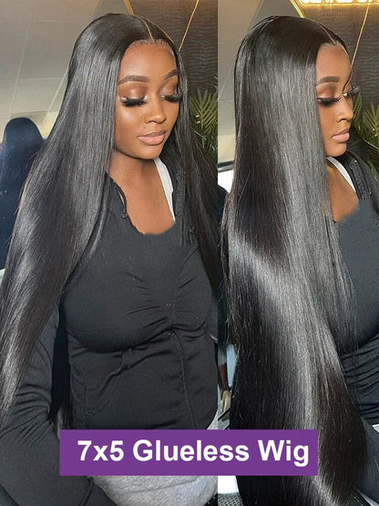 Pre Cut 13x4 Bone Straight Glueless Brazilian Human Hair Lace Front Closure Wig - Braids Hair N More